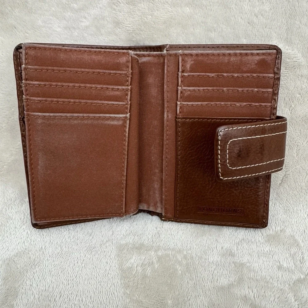 Fossil Texas Longhorns Brown Genuine Leather Bifold Tab Wallet Organizer NCAA